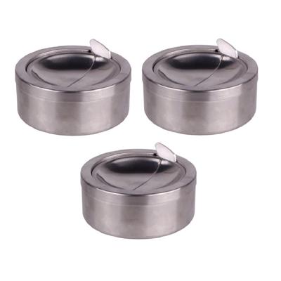 HI Asbak met klep - 3x - voor tuin/terras - RVS - rond - D11 cm - zilver