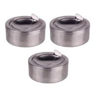 HI Asbak met klep - 3x - voor tuin/terras - RVS - rond - D11 cm - zilver