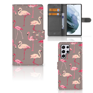Samsung Galaxy S22 Ultra Telefoonhoesje met Pasjes Flamingo