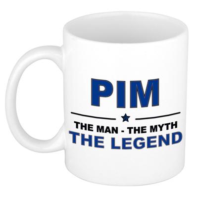Pim cadeau mok - man myth legend - naam koffiemok / beker - wit en blauw - 300 ml