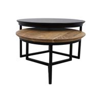 Salontafel - acaciahout / ijzer - ø80 / ø59 - zwart gepoedercoat - set van 2