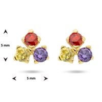 Oorknoppen geelgoud-zirconia paars-rood-geel 5 x 5 mm - thumbnail