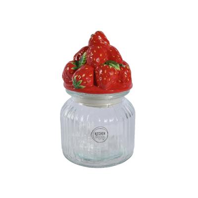 Decoris Voorraadpot aardbei h19cm glas/aardewerk