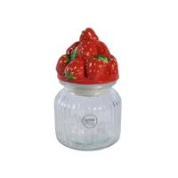 Decoris Voorraadpot aardbei h19cm glas/aardewerk