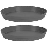 EDA Bloempot onderschaal Toscane - 2x stuks - kunststof - antraciet - D35 cm - opvangschalen
