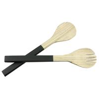 Sla bestek - salade lepel en sla vork - zwart - 30 cm - bamboe - couvert Sla bestek - salade lepel en sla vork - zwart - 30 cm - bamboe - couvert