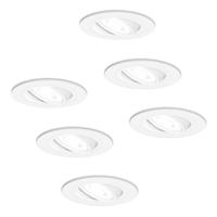 Set van 6 Pittsburg LED inbouwspots - GU10 5 Watt 400 lumen - 6000K Daglicht wit - Dimbaar - Rond - Kantelbaar - IP20 Voor binnen - Wit
