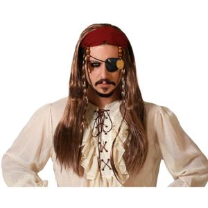 Verkleedpruik voor heren met lang stijl haar - Bruin - Piraat - Carnaval/party - met haarband