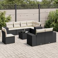 9-delige Loungeset met kussens poly rattan zwart