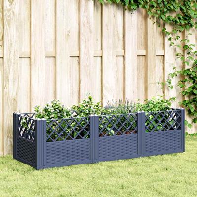 VidaXL Plantenbak met pinnen 123,5x43,5x43,5 cm polypropeen grijs