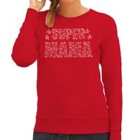 Glitter Super Mama sweater rood Moederdag cadeau rhinestones steentjes voor dames 2XL  - - thumbnail