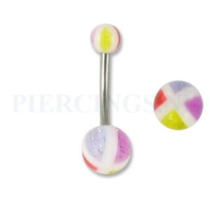 Navelpiercing acryl geblokt paars rood geel 10 mm