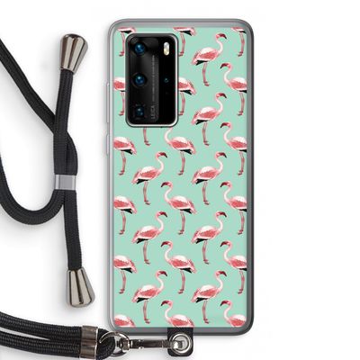 Flamingoprint groen: Huawei P40 Pro Transparant Hoesje met koord