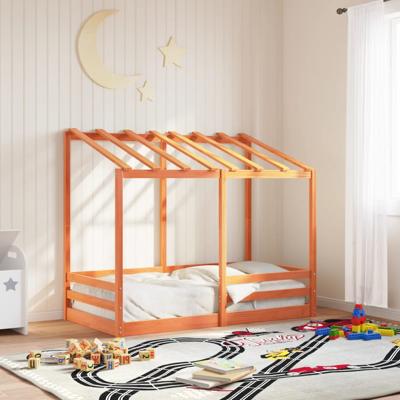 Kinderbed met bedhuis 80x160 cm massief grenenhout wasbruin