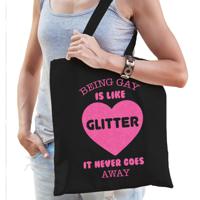 Gay Pride tas voor dames - being gay is like glitter - zwart - katoen - 42 x 38 cm