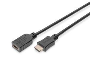 Digitus AK-330201-030-S HDMI-kabel HDMI Verlengkabel HDMI-A-stekker, HDMI-A-bus 3.00 m Zwart 4K UHD, Rond, Vergulde steekcontacten, Afgeschermd (drievoudig)