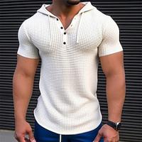 Voor heren Wafelgebreid T-shirt T-shirt Effen Kleur Capuchon Buiten Straat Korte mouw nappi Capuchon Kleding Dagelijks Casual Lightinthebox