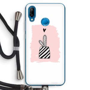 Zwart-wit cactus: Huawei P20 Lite Transparant Hoesje met koord