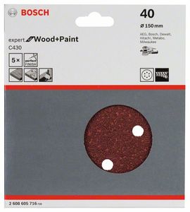 Bosch Accessories Expert for Wood 2608605716 Excenterschuurpapier Met klittenband, Geperforeerd Korrelgrootte (num) 40 (Ø) 150 mm 5 stuk(s)