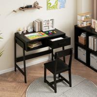 Bureau voor Kinderen met Stoel Kinderschrijfbureau set van Hout Jeugdbureau met Lade & Opbergruimte Zwart