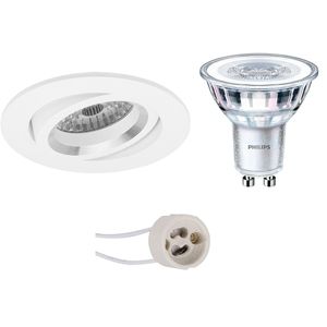 LED Spot Set - Pragmi Aerony Pro - GU10 Fitting - Inbouw Rond - Mat Wit - Kantelbaar - Ø82mm - Philips - CorePro 840 36D - 3.5W - Natuurlijk Wit 4000K