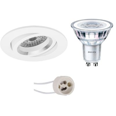 LED Spot Set - Pragmi Aerony Pro - GU10 Fitting - Inbouw Rond - Mat Wit - Kantelbaar - Ø82mm - Philips - CorePro 840 36D - 3.5W - Natuurlijk Wit 4000K