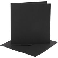 Creativ Company Kaarten en enveloppen, afmeting kaart 15,2x15,2 cm, afmeting envelop 16x16 cm, 230 gr, zwart, 4 set/ 1 doos