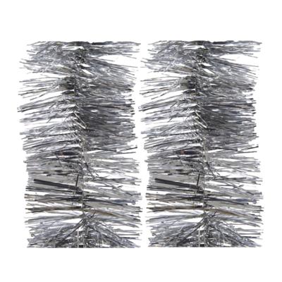 Decoris kerstslinger-guirlande - 4x - zilver - glanzend lametta - 270 cm