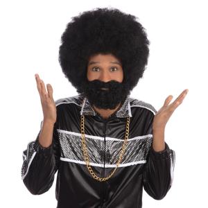 Carnaval verkleed afro pruik - met baard en snor - 80/90 disco thema