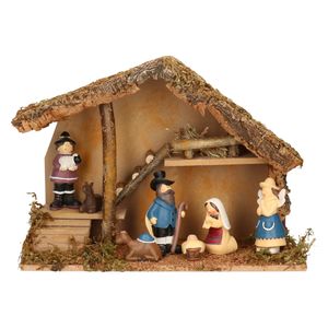 Complete kinder kerststal met 7x st kerststal beelden - 39 x 19 x 28 cm