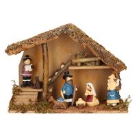 Complete kinder kerststal met 7x st kerststal beelden - 39 x 19 x 28 cm - thumbnail