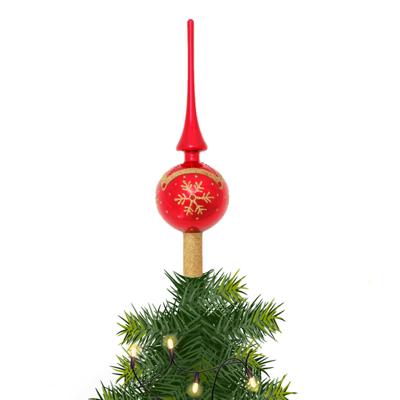 Luxe kerst piek - 1x - rood/goud - 28 cm - glas - gedecoreerd - kerstpiek - kerstversiering