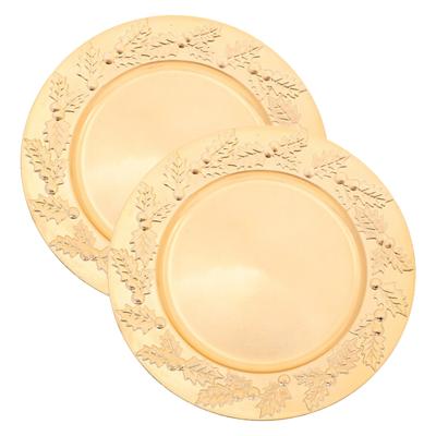 Diner/Kerstdiner onderborden - 2x - goud - kerstprint - rond - D33 cm - multifunctioneel
