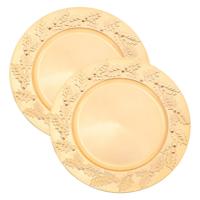 Diner/Kerstdiner onderborden - 2x - goud - kerstprint - rond - D33 cm - multifunctioneel