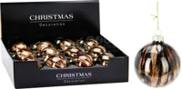 Kerstbal Marmer Bruin Glitter Glas Ø8cm
