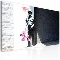 Schilderij - Banksy - Politie met roze hond, 40x60cm , wanddecoratie , premium print op canvas - thumbnail