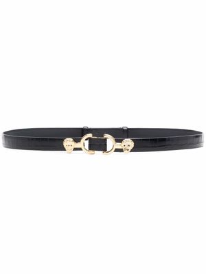 Maje ceinture fine en cuir à boucle lion - Noir
