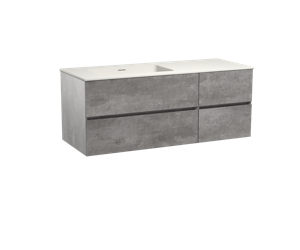 Storke Edge zwevend badmeubel 130 x 52 cm beton donkergrijs met Mata asymmetrisch linkse wastafel in mat witte solid surface