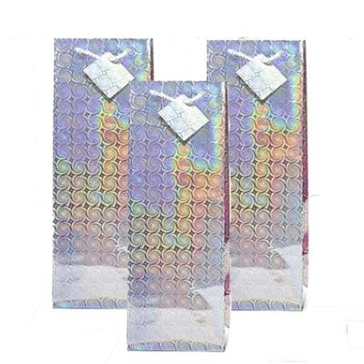 Flessen kado verpakking - 3x - metallic zilver - 33 x 10 cm - Wijnfles/champagne fles inpakken