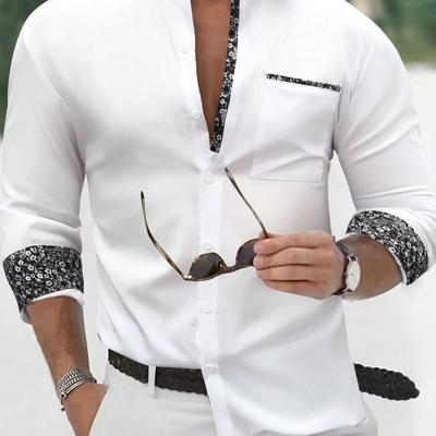 Bon&Bon Men's Yellow Long Sleeve Casual Button-Up Floral Shirt White / XS