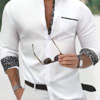 Bon&Bon Men's Yellow Long Sleeve Casual Button-Up Floral Shirt White / XS