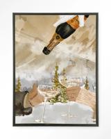 Urban Cotton Wandkleed 'Winter Champagne' 145 x 190cm in Floating Frame - black