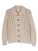 Brunello Cucinelli Kids cardigan en maille ajourée à boutonnière - Tons neutres