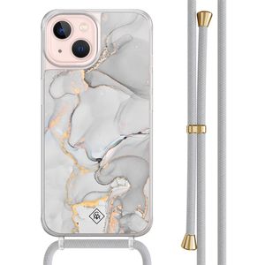 iPhone 13 hoesje met grijs koord - Marmer grijs