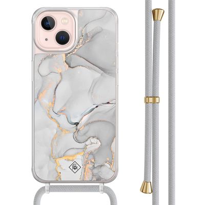iPhone 13 hoesje met grijs koord - Marmer grijs