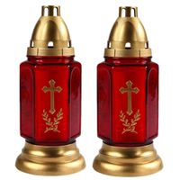 Set van 2x stuks horror decoratie grafkaars/gedenklicht met deksel rood/goud 11 x 24 cm 3 dagen bran