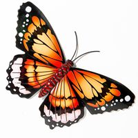 Wanddecoratie vlinder - oranje - 34 x 21 cm - metaal - muurdecoratie