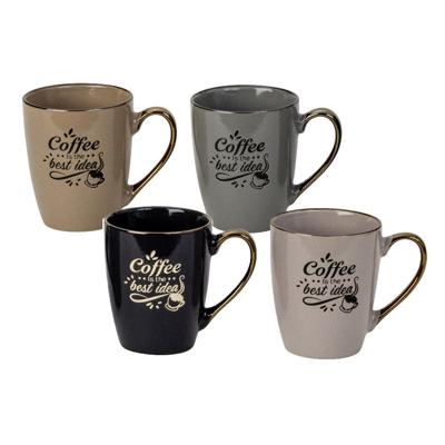 Bellatio design Koffiemokken - set van 4x - Coffee is the best idea - multi kleuren - 360 ml