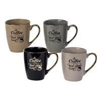 Bellatio design Koffiemokken - set van 4x - Coffee is the best idea - multi kleuren - 360 ml