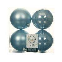 Grote kerstballen - 4x st - lichtblauw - kunststof - glans/mat - kerstversiering Grote kerstballen - 4x st - lichtblauw - kunststof - glans/mat - kerstversiering